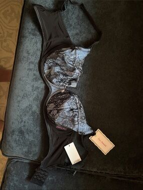 Black Lace Underwire Bra with Sheer Floral Cups
